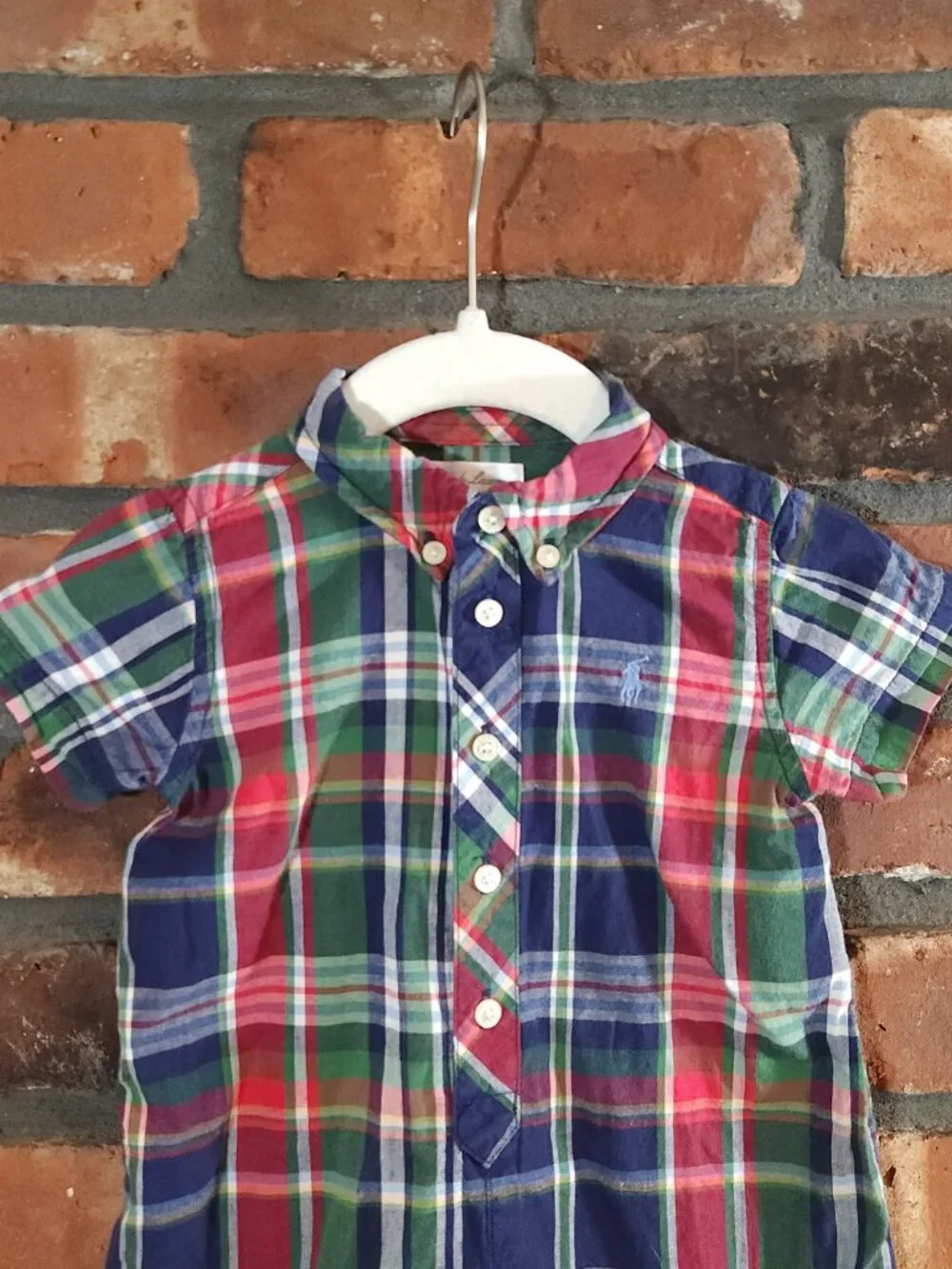 Ralph Lauren 100% Cotton Short Sleeve Plaid Button-down One-Piece Preppy Size 9M